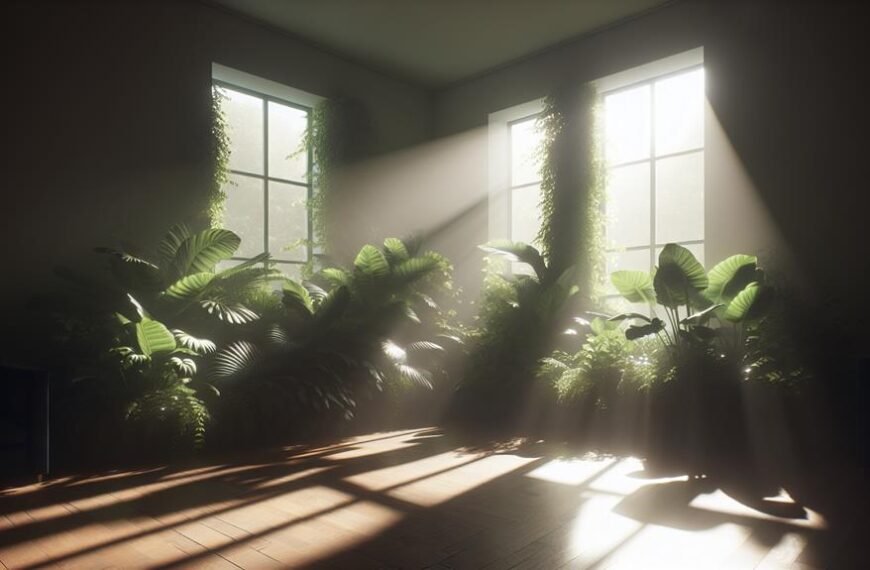 lush foliage in shadows
